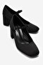 Nicho Black Fabric Women's Thick Heeled Shoes