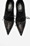 Medley Black Suede Black Patterned Lace-Up Women's Heeled Shoes - 4