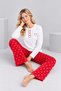 Women's White Red Heart Patterned Wide Leg Cotton Pajama Set