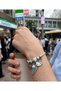 Blue Hello Kitty and Ice Cream Filled Charm Handcuff Bracelet – Silver Color Tarnish-Resistant Steel Women's Bracelet