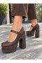 Women's Viva Brown Single Ballet 12 cm Platform Heeled Shoes - 3