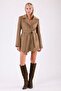 Camel Leather Garnished Cashmere Coat - 2