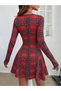 The Elegance of Flared Cut - Women's Long Sleeve Crew Neck Mini Dress - 4
