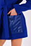 Blue Leather Trimmed Cashmere Coat - 6