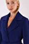 Navy Blue Leather Trimmed Cashmere Coat - 7