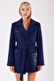 Navy Blue Leather Trimmed Cashmere Coat