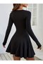 The Elegance of Flared Cut - Women's Long Sleeve Crew Neck Mini Dress - 4