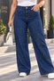 Women's Plus Size High Waist Stone-Embellished Wide-Leg Jeans Pants Denim Trousers