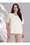 Two Mt Shop Quality Lcw Curve Yellow Plain Oval Neck Short Sleeve Women's Blouse - 5