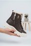 Women's Fur Lined Thick Serrated Sole Sneaker Boots with Lace-Up and Zipper, Warm and Comfortable Winter Boots - 3