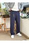 Baggy Single Pleated 100% Cotton Trousers Navy Blue 267030 - 5