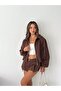 Lined Suede Jacket with Zippered Sleeves and Elastic Waist - 3