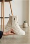 Women's Fur Lined Thick Serrated Sole Sneaker Boots with Lace-Up and Zipper, Warm and Comfortable Winter Boots - 3
