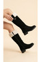 Women's Fur Detailed Suede Look Zippered Short Heeled Boots - 3