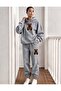Women's Teddy Beaar Bear Printed Top and Bottom Hooded Gray Tracksuit Set