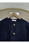 Nevinur Gold Buttoned Glitter Transition Double Pocket Cardigan-Kr6008 Navy Blue - 3