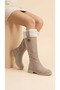 Women's Fur Detailed Suede Look Zippered Short Heeled Boots - 2