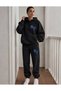 Unisex Ny Blue Text Printed Top and Bottom Hooded Tracksuit Set