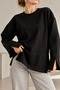 Oversize Sweatshirt with Slit Detail and Crew Neck - Black Zg3535