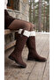 Women's Fur Detailed Suede Look Zippered Short Heeled Boots - 5