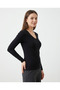 Women's Black / White V-Neck Long Sleeve Slim Fit Flexible Modal Basic Body - 2