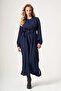 Cupro Embroidered Chiffon Dress 40813 Navy Blue - 3