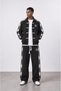Men's Chinese Button Detailed Striped Doubleface Tracksuit Set Black