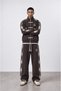 Men's Chinese Button Detailed Striped Doubleface Tracksuit Set Brown