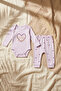 Baby Girl 100% Cotton Heart Lilac Patterned 2-Piece Set - Long Sleeve Bodysuit and Stretchy Pants Set - 6