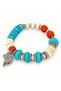 Turquoise Cream Beaded Cat Figured Bracelet with Orange Detail Ethnic Accessory - 2