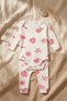Baby Girl Cotton Camisole Long Sleeve Bodysuit and Bottom Set - Pink Sea Themed Soft Textured 2-Piece Baby Set - 3
