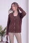 Women's Cardigan V-Neck Hair Knit Patterned Buttoned Knitwear Brown