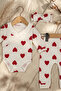 Baby Girl Red Heart Patterned Ribbed Cotton 3-Piece Set - Ruffled Double-Breasted Bodysuit, Pants and Headband - 4