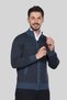 Blue Men's Knitwear Acrylic Thick Textured Classic Fit Zippered Pocket Winter Dad Cardigan - 3