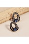 Xuping Gold Navy Blue Stone Hammered Oval Asymmetric Dangle Earrings - Vintage Glamorous Non-Tarnish Anti-Allergic Vibrant Colorfast Stylish Women's Earrings - 5