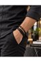 Tiger's Eye Natural Stone & Brown-Black Leather Men's Bracelet Set - 3