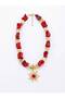 Women's Red Stone Necklace Gold Color Sun Figured Organic Piece Stringed Design Necklace - 4