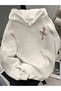 Women's Oversized Gray Floral Print Hooded Sweatshirt - 2