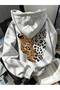 Women's Oversized Gray Leopard Print Hooded Sweatshirt - 2