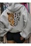 Women's Oversized Gray Leopard Print Hooded Sweatshirt