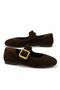 Ones Side Scarf Buckle Round Genuine Leather Women's Ballerinas Brown Suede - 3