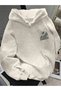 Women's Oversized Black Daisy Print Hooded Sweatshirt - 2