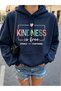 Women's Oversized Navy Blue Kindness Printed Hooded Sweatshirt - 2