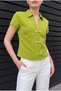 Women's New Season, Oil Green, Short Sleeve, Chinese Buttoned Shirt - 3