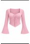 Pink Lace Detailed Long Sleeve Seasonal Blouse Top