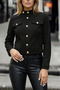 Women's Long Sleeve Suede Short Jacket with Buttons at the Neck and Front - 3