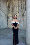 Flexible Detailed Strapless Evening Dress Stone Fabric Dress Crepe