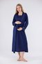 New Season Navy Blue Lace Detailed Long Sleeve 4-Piece Maternity and Postpartum Pajamas, Nightgown and Dressing Gown Set - 3