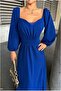 Satin Square Maxi Evening Dress Fabric Dress Collar - 2