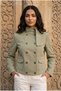 Women's Gabardine Stand Collar Double Button Short Jacket - Slim Fit Double-Breasted Jacket